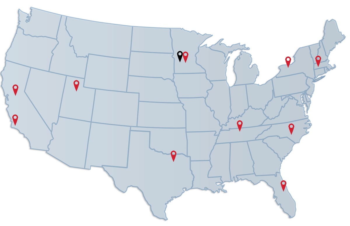 map of united states with locations pins indicating cygnus centers