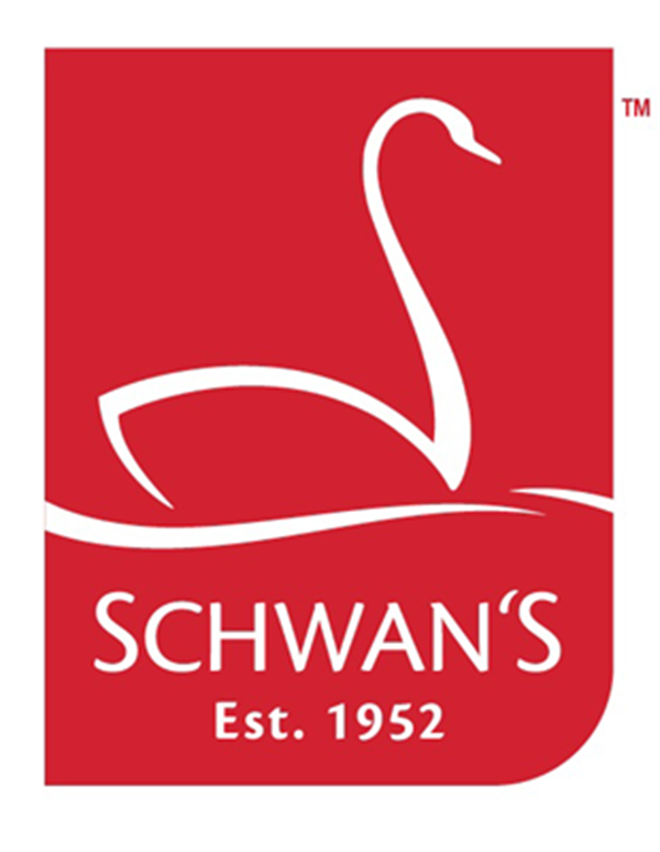 white schwan's swan logo with red background
